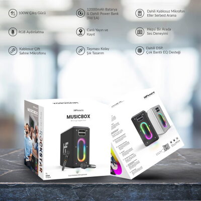HiFuture MusicBox 2 Mikrofonlu TWS Karaoke Kablosuz 100W Hoparlör RGB Aydınlatmalı Siyah - 14