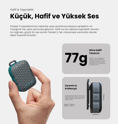 HiFuture Pocket S Su Geçirmez Kablosuz Hoparlör 5W TWS IPX7 Taşınabilir Bluetooth Hoparlör Mavi - 8