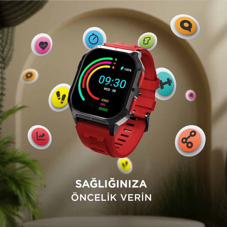 HiFuture Ultra3 Akıllı Saat 2.01 İnç TFT Ekran Sağlık ve Spor Takipli Bluetooth Arama Kırmızı - 5