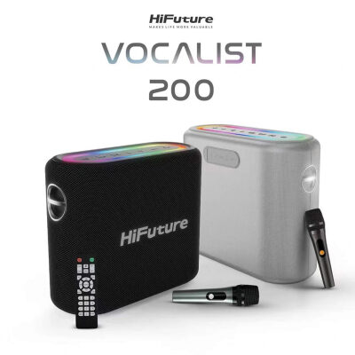 HiFuture Vocalist 200 Bluetooth 100W RGB Aydınlatmalı Taşınabilir Karaoke Sistemi Hoparlör Mikrofonlu Kablosuz Gümüş - 7