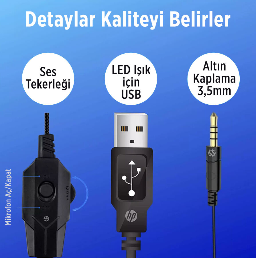 HP H200 Işıklı Mikrofonlu Kulak Üstü Gaming Kulaklık - 6