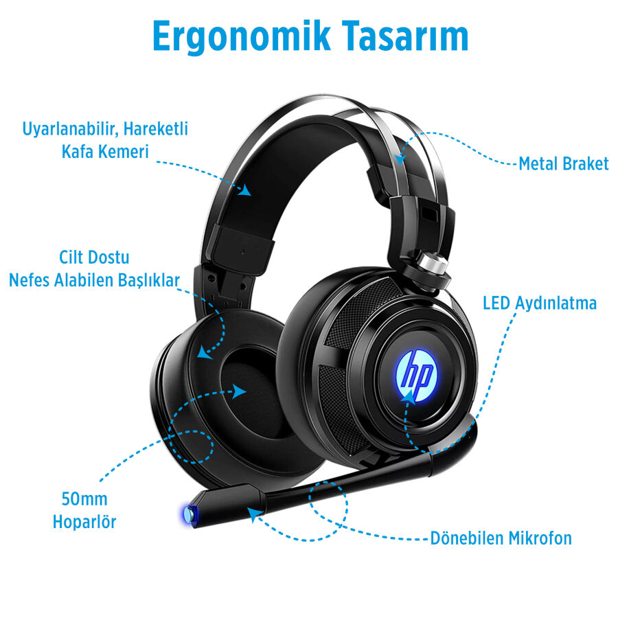 HP H200 Işıklı Mikrofonlu Kulak Üstü Gaming Kulaklık - 2