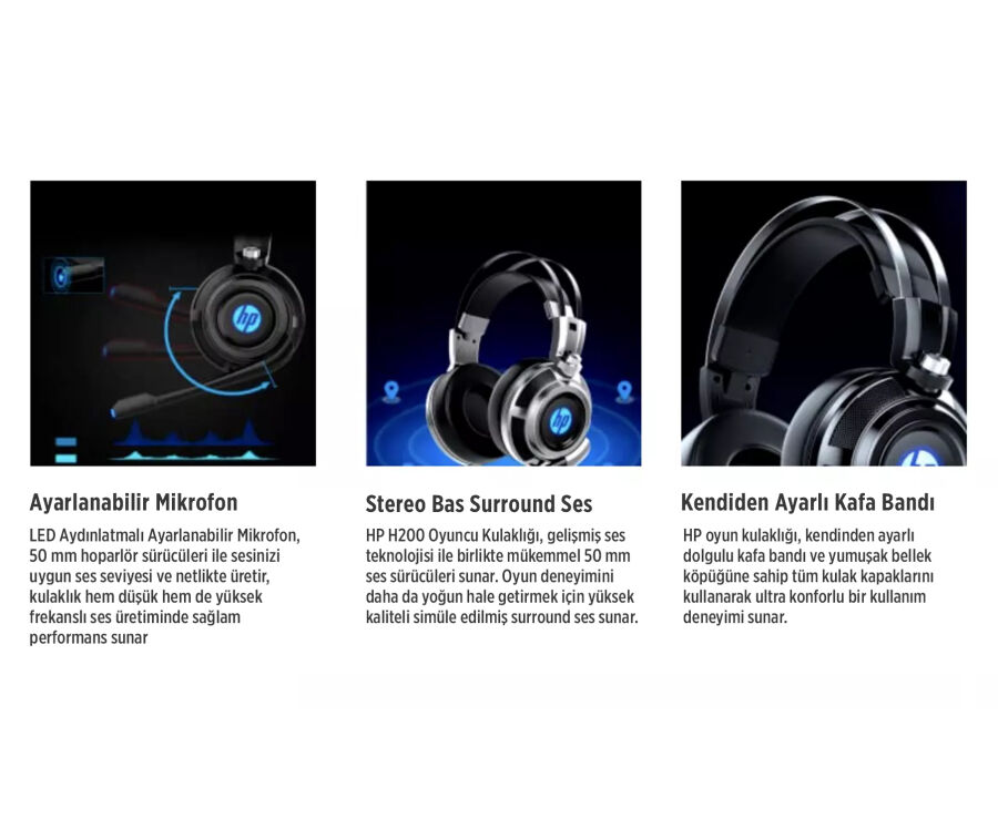 HP H200 Işıklı Mikrofonlu Kulak Üstü Gaming Kulaklık - 4
