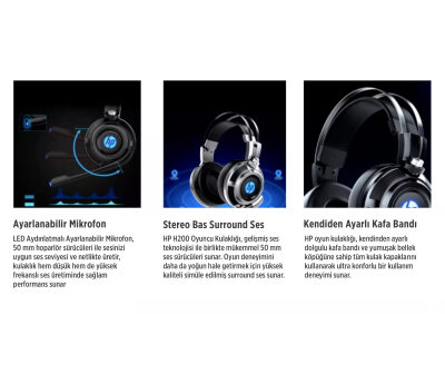 HP H200 Işıklı Mikrofonlu Kulak Üstü Gaming Kulaklık - 4