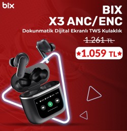 Bix X3 Soundcraft ANC/ENC Destekli Dokunmatik Dijital Ekranlı Bluetooth 5.4 TWS Kulak içi Kulaklık Siyah