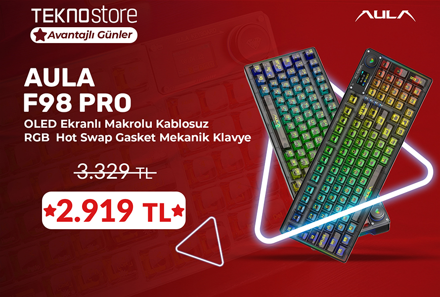 AULA F98 PRO OLED Ekranlı Makrolu Kablosuz RGB Hot-Swap Gasket Pre-Lubed Switch Mekanik Klavye