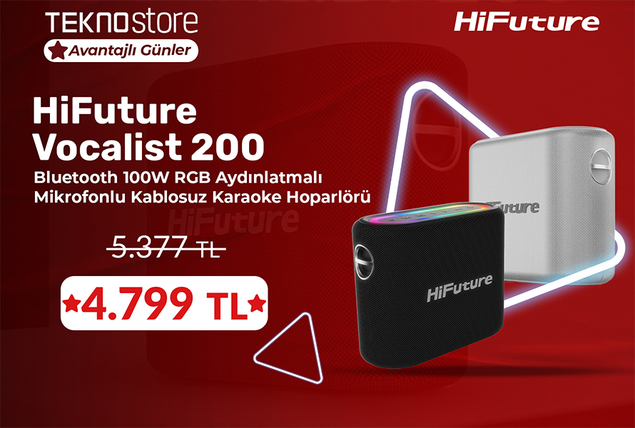 HiFuture Vocalist 200 Bluetooth 100W RGB Aydınlatmalı Taşınabilir Karaoke Sistemi Hoparlör Mikrofonlu Kablosuz