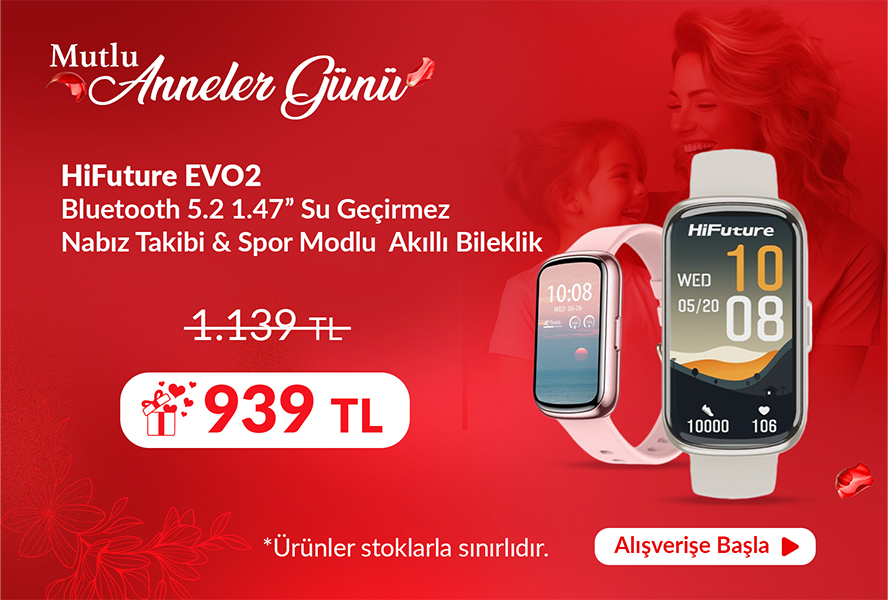 HiFuture EVO2 Bluetooth 5.2 1.47” Akıllı Bileklik Su Geçirmez Nabız Takibi Spor Modu Pembe