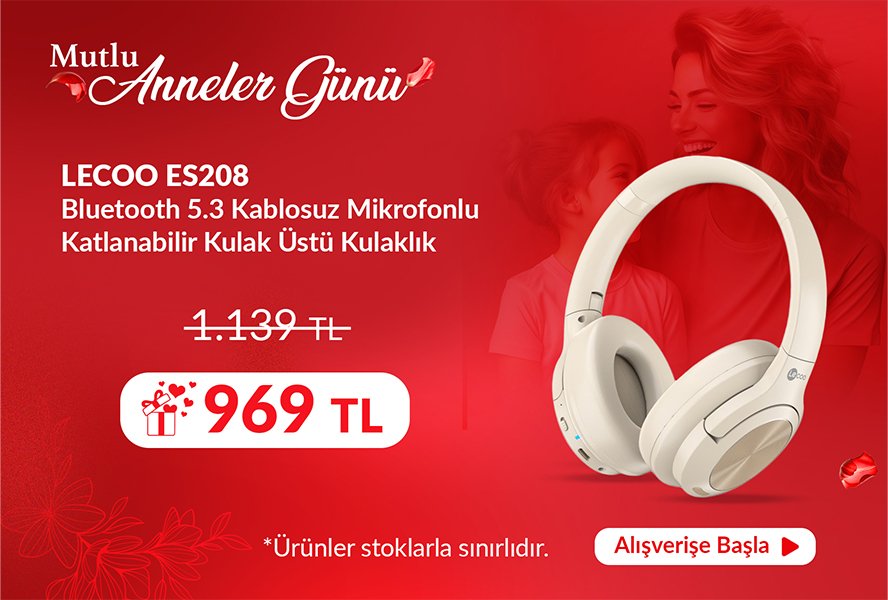 Lecoo ES208 Bluetooth 5.3 Kablosuz Mikrofonlu Kulak Üstü Kulaklık Katlanabilir Hafif Krem