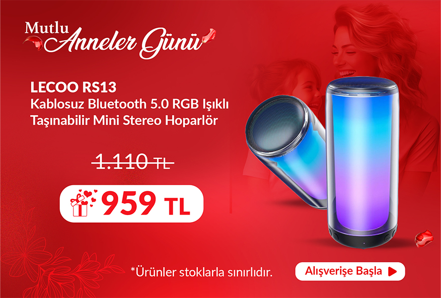 Lecoo RS13 Kablosuz Bluetooth 5.0 USB SD Kart RGB Işıklı Taşınabilir Mini Stereo Hoparlör Siyah