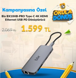 Bix BX10HB-PRO Type-C Kart Okuyucu 4K HDMI Ethernet USB PD Dönüştürücü