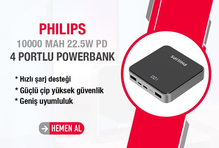 Philips 10000 mAh Powerbank 22.5W PD 4 Portlu LED Göstergeli Taşınabilir Hızlı Şarj Cihazı