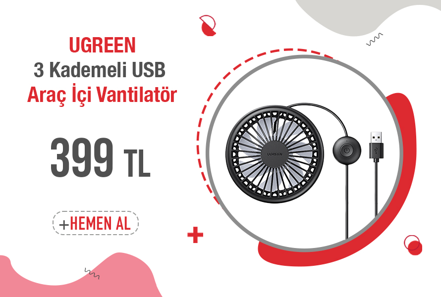Ugreen Araç Izgarasına Takılabilir 3 Kademeli USB Araç İçi Vantilatör