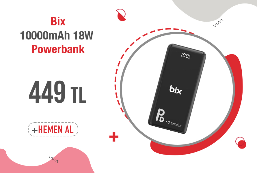 Bix PB101-PD 18W Üç Çıkışlı PD QC 3.0 10000 mAh Powerbank
