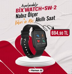 Bix Watch+ SW-02 Adım Nabız Kalori ve Ateş Ölçen Akıllı Saat Siyah