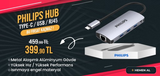 Philips Type-C to USB 3.0 Çoklayıcı ve RJ45 100Mbps Ethernet Dönüştürücü