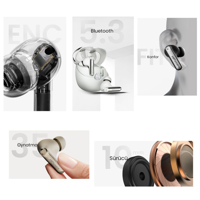 HiFuture SonicAIR Kablosuz Bluetooth 5.4 IPX5 Su Geçirmez ENC 4 Mikrofonlu TWS Kulak İçi Kulaklık Siyah