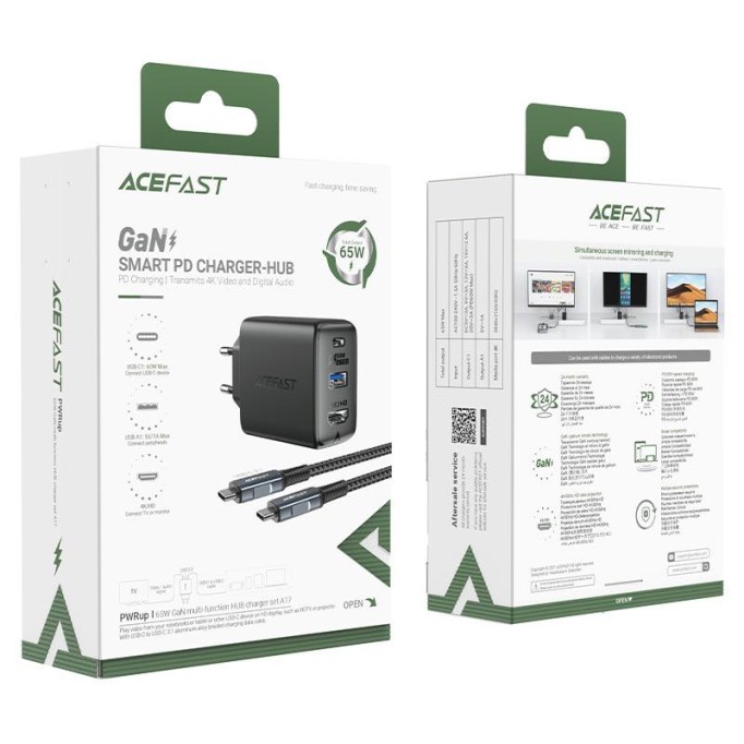 Acefast A17 GaN 65W Type-C PD USB Hub 4K HDMI 100W Kablo ve Şarj Cihazı