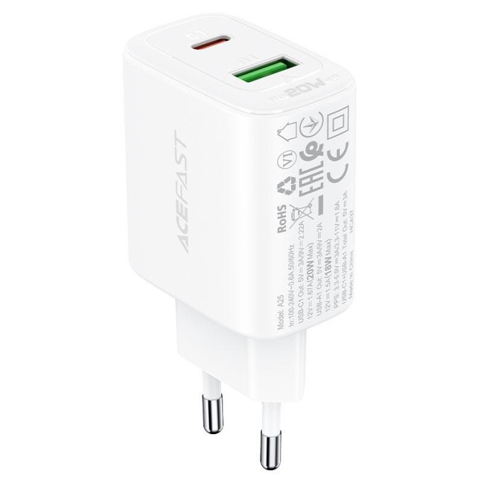 Acefast A25 20W PD USB Çift Çıkışlı QC 3.0 Hızlı Şarj Cihazı