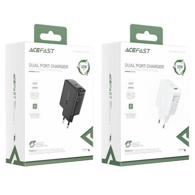 Acefast A5 32W PD 3.0 Type-C USB Çift Portlu Hızlı Şarj Cihazı