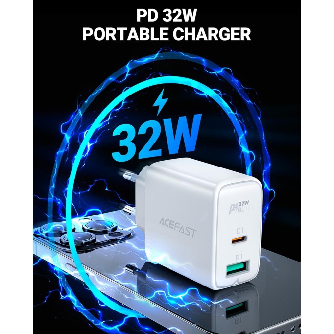Acefast A5 32W PD 3.0 Type-C USB Çift Portlu Hızlı Şarj Cihazı