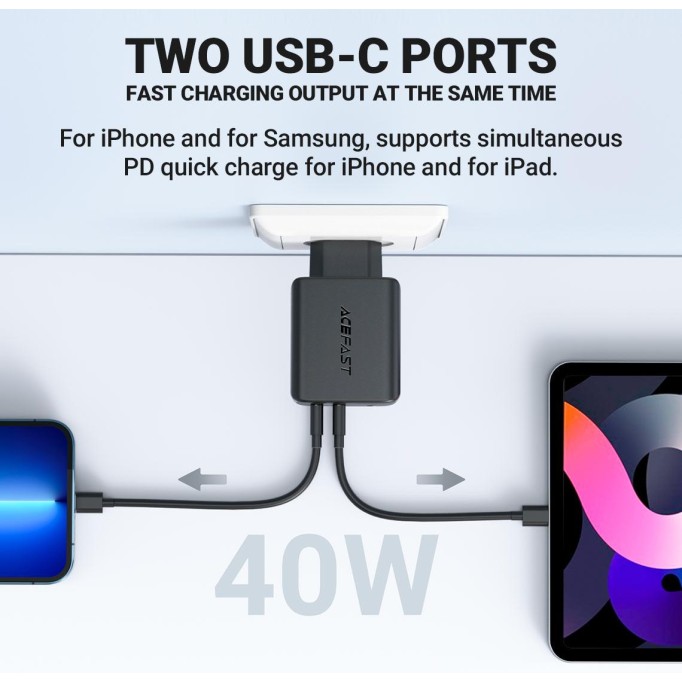 Acefast A9 40W PD 3.0 Type-C Çift Portlu Hızlı Şarj Cihazı