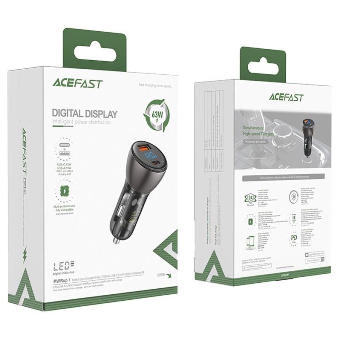Acefast B6 63W Type-C USB Araç Çakmaklık Hızlı Şarj Cihazı