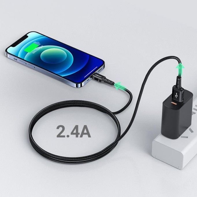 Acefast C1-02 MFI Lightning iPhone Şarj ve Data Kablosu 1.2 Metre Siyah
