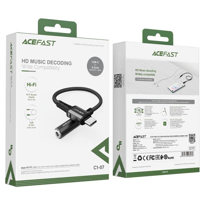 Acefast C1-07 Type-C to 3.5mm Jack Aux Dönüştürücü Kablo