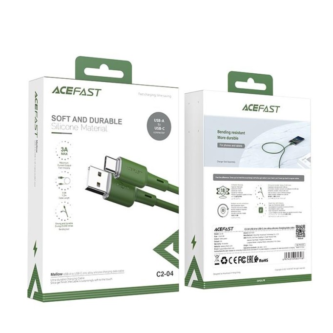 Acefast C2-04 USB Type-C 3A Hızlı Şarj ve Data Kablosu Yeşil