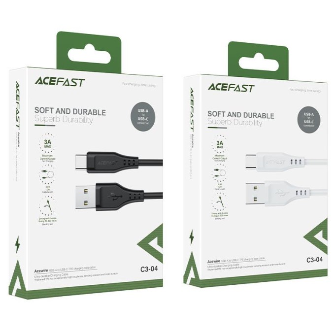 Acefast C3-04 Type C 3A Hızlı Şarj ve Data Kablosu Siyah