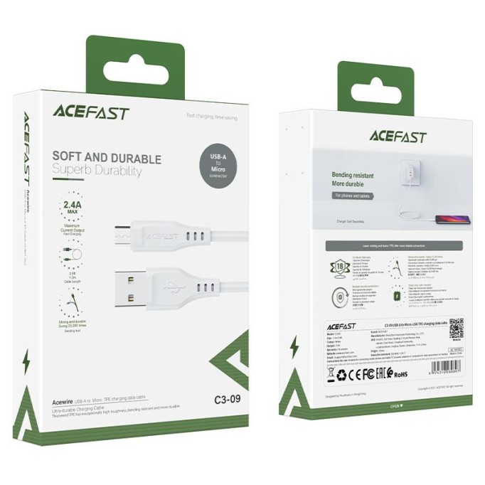 Acefast C3-09 Micro USB Şarj ve Data Kablosu Beyaz