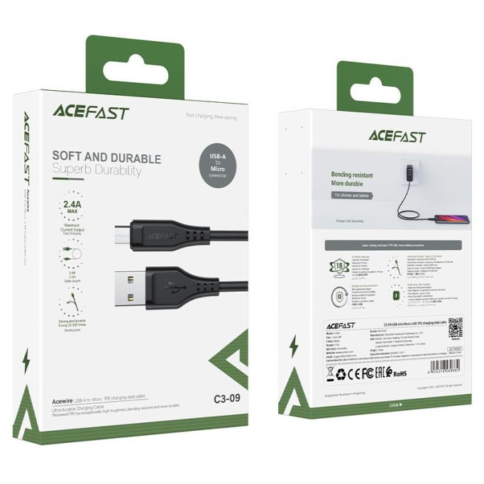 Acefast C3-09 Micro USB Şarj ve Data Kablosu Siyah