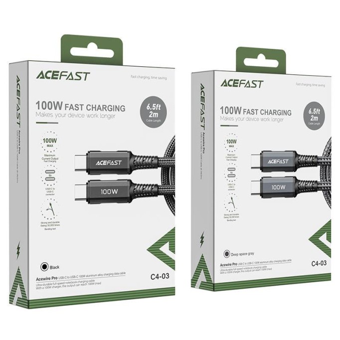 Acefast C4-03 PD Type-C to Type-C 100W 5A Hızlı Şarj ve Data Kablosu Gri