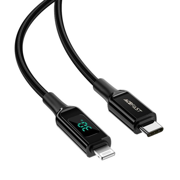 Acefast C6-01 30W 3A Type C to Lightning MFI LED Ekranlı Hızlı Şarj Kablosu Siyah