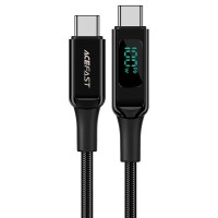 Acefast C6-03 100W 5A PD Type-C to Type-C Led Ekranlı Hızlı Şarj Kablosu Siyah