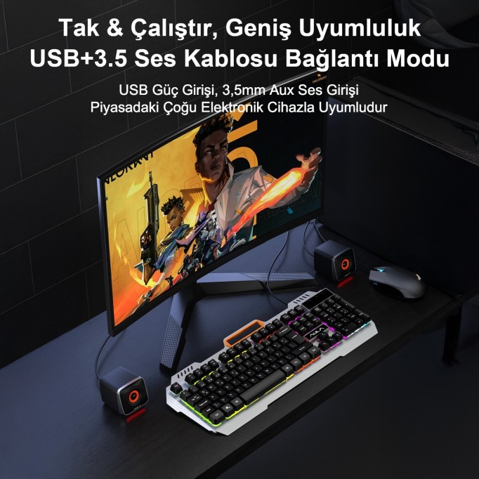 Aula A200 RGB Işıklı Masaüstü Gaming 3.5mm Jack Bilgisayar Pc Hoparlörü