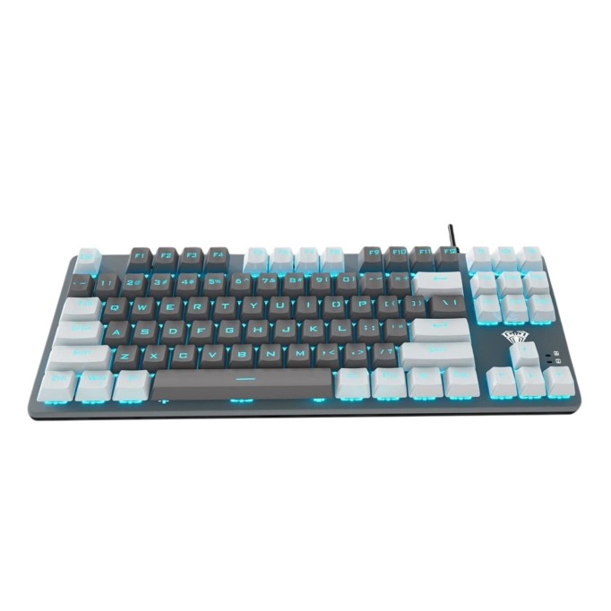 Aula F3287 Mavi Işıklı Kablolu Mekanik İngilizce Q TKL Gaming Oyuncu Klavyesi Gri