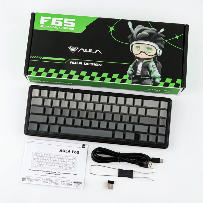 Aula F65 GrayWood V3 Switch Mekanik RGB TKL Makrolu Hot Swap Kablosuz Klavye Gri