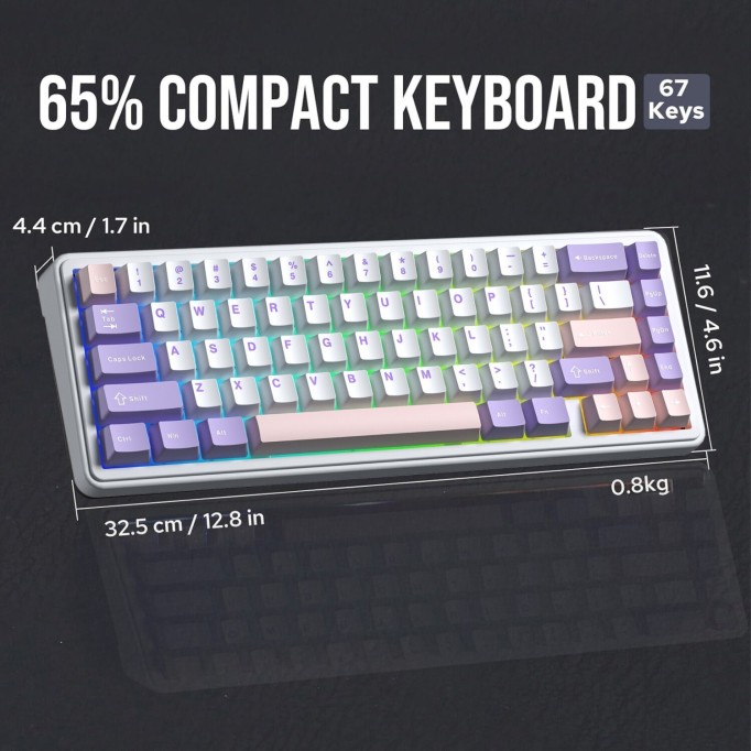 Aula F65 Nimbus V3 Switch Mekanik RGB TKL Makrolu Hot Swap Kablosuz Klavye Pastel