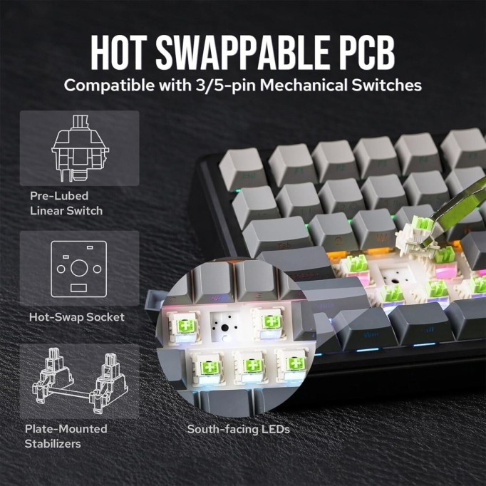 Aula F75 Max Mekanik RGB TKL Reaper Switch Kablosuz Makrolu Hot Swap Klavye Lacivert
