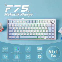 Aula F75 Mekanik RGB TKL Hot Swap GrayWood V4 Switch Kablosuz Makrolu Türkçe Q Klavye Buz Mavisi
