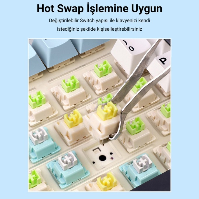 Aula F75 Mekanik RGB TKL Ice Vein Switch Kablosuz Makrolu Hot Swap Klavye Lacivert