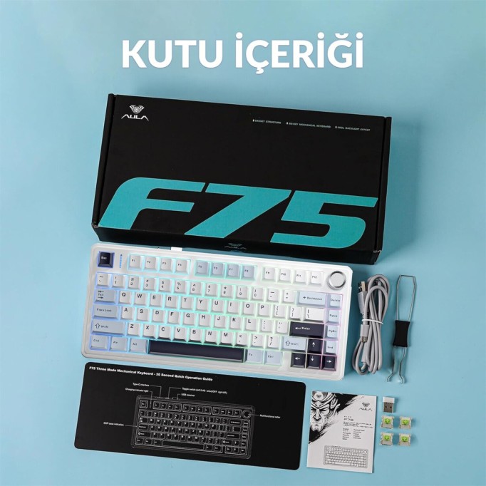 Aula F75 Mekanik RGB TKL Reaper Switch Kablosuz Makrolu Hot Swap Klavye Lacivert