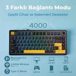 Aula F75 Mekanik RGB TKL Reaper Switch Kablosuz Makrolu Hot Swap Klavye Siyah Aula F75 Mekanik RGB TKL Reaper Switch Kablosuz Makrolu Hot Swap Klavye Siyah