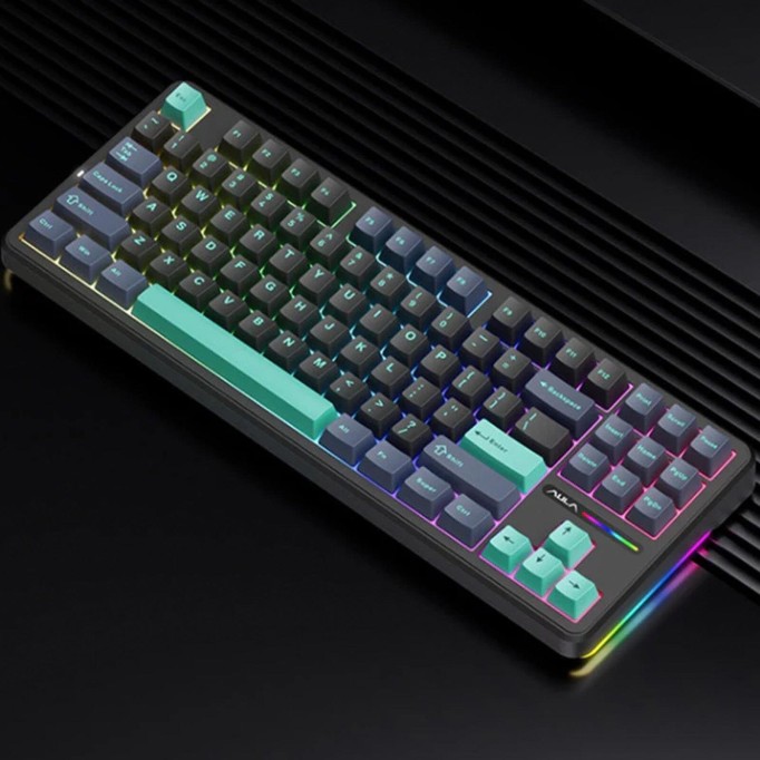 Aula F87 Mekanik RGB TKL GrayWood V4 Switch Kablosuz Makrolu Hot Swap Klavye Siyah