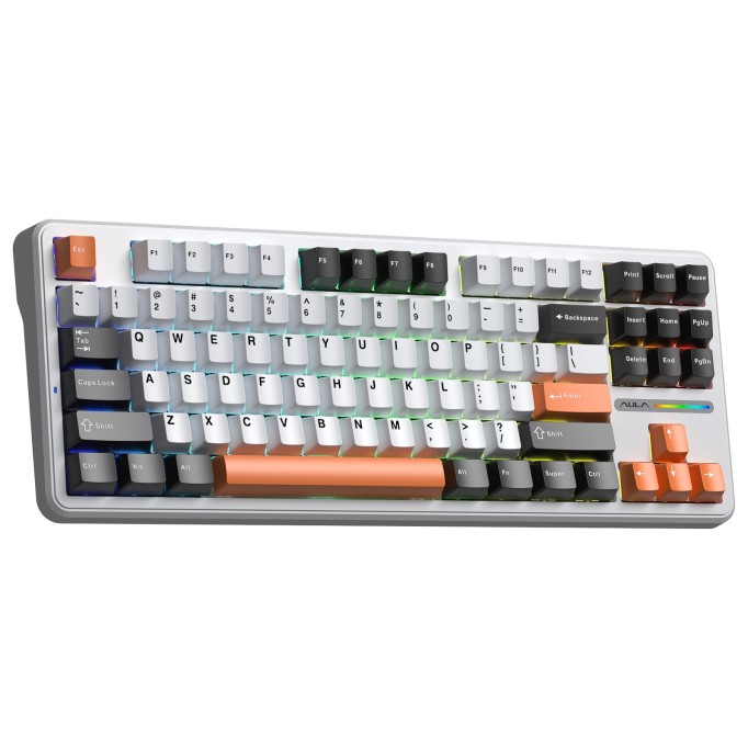 Aula F87 Mekanik RGB TKL SpaceCrystal Switch Kablosuz Makrolu Hot Swap Klavye Turuncu