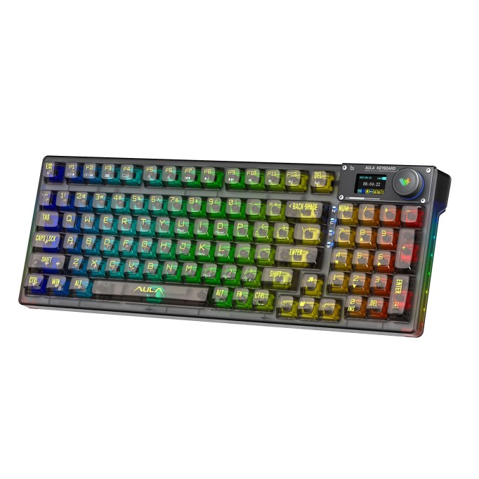AULA F98 PRO OLED Ekranlı Makrolu Kablosuz RGB Hot-Swap Gasket Pre-Lubed Switch Mekanik Klavye