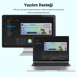 Aula F99 3 Modlu RGB Hot Swap Mekanik Linear GrayWood V3 Switch Kablosuz Makrolu Klavye Lila Aula F99 3 Modlu RGB Hot Swap Mekanik Linear GrayWood V3 Switch Kablosuz Makrolu Klavye Lila