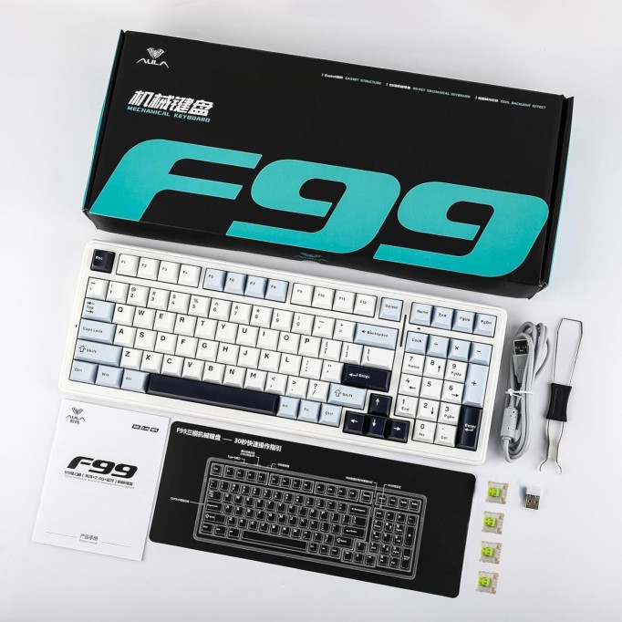 Aula F99 3 Modlu RGB Hot Swap Mekanik Reaper Switch Kablosuz Makrolu Klavye Lacivert